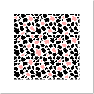 Pink and Black cow print Posters and Art